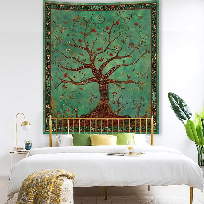 Apdidl Green Tree of Life Tapestry for Bedroom, Nature Tree Wall Hanging Aesthetic, Bohemian Hippie Tapestries Wall Art, Tree Decor Blanket Backdrop for Living Room (36"X48")
