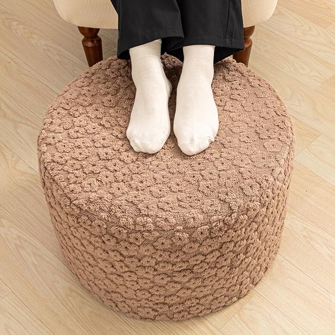 Round Pouf Ottoman 20 x 20 x 14 Inches Boho Poof Home Decor Floor Pouffe Ottoman Foot Rest for Couch Sofa Bean Bag Chairs Living Room Bedroom (Coffee)