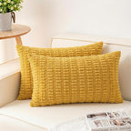 Pack of 2 Corduroy Decorative Throw Pillow Covers 12x24 Inch Soft Striped Pillow Covers Modern Farmhouse Home Decor for Sofa Living Room Couch Bed（Yellow）