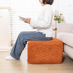 Fluffy Square Ottoman Pouf with All-in-One Foam Filling 20 x 14 Inches Furry Ottoman Foot Rest Foot Stool for Living Room or Bedroom (Orange)