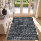 3x5 Rug for Entryway Bedroom, Black 3x5 Washable Area Rug, Vintage Retro Boho Throw Rug, Non Slip & Low Pile Small Carpet for Indoor Kitchen, Bedside, Living Room, Bathroom and Dining