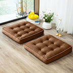 Floor Pillow Set of 2, Memory Foam Meditation Cushion, Floor Cushions for Adults Sitting, Large Square Seat Cushions for Yoga, Couch, Sofa, Kids, Living Room, 22x22 Inch (Brown)