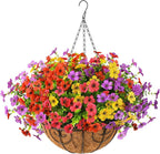 Homsunny Artificial Fake Hanging Flowers Plants Basket for Outdoor Spring Decoration, Faux Silk Daisy Outside Indoor UV Resistant Look Real Yard Patio Front Porch Garden Balcony Home Decor(Mix3)