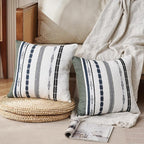 Boho Throw Pillow Covers 18 x 18 Chenille Pillow Covers Striped Square Elegant Neutral Striped Pillowcase Double Sided Pattern Soft Plush Farmhouse Home Decor for Living Room Couch Pack of 2