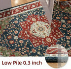 YJ.GWL Area Rugs for Living Room 5x7 Machine Washable Rugs, Non Slip Floral Vintage Rug Indoor Carpet, Stain Resistant Large Rug for Bedroom Dining Room, Red Green
