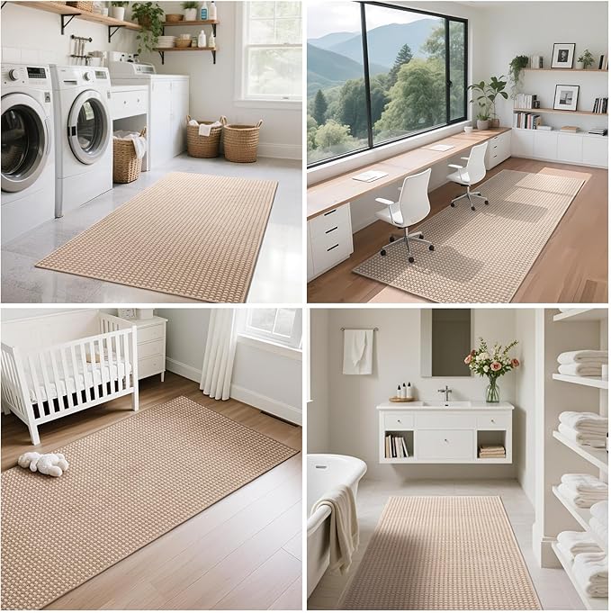 2x6 ft Boho Kitchen Runner Rugs Mat Non Slip Woven Runners for Hallways Washable, Soft Long Entryway Laundry Hall Floor Runner Carpet for Indoor Backdoor Bedroom Kitchen Living Room, Brown