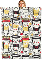 Cute Noodle Ramen Cup Throw Blanket - 40x50in,Ultra Soft, Cozy Lightweight Flannel,Japanese Cuisine Smiling Face Blankets - Gifts for Kids & Food Lovers,for Couch Home Living Room Decor