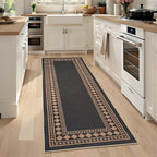 GarveeHome Jute Runner Rug 2x6 Washable Easy Jute Rug Non-Slip, Modern Bordered Indoor Outdoor Floor Mats, Easy Cleaning Geometric Neutarl Rugs for Kitchen Bedroom Balcony Entryway Porch, Black Brown