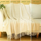 Blagic Knitted Throw Blanket for Couch, Bed and Sofa. Super Soft Blanket with Tassels, Beige Throw Blanket, 60 x 80Inches Lightweight & Cosy Home Decor