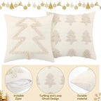 2 Pcs Beige Christmas Pillow Covers 18 x 18 Inch Decorative Boho Farmhouse Pillowcase White Tufted Tree Christmas Pillow Cases for Couch Sofa Holiday Bedroom Living Room Home Present