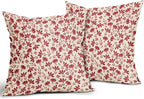 Red Floral Pillow Covers 18x18 Set of 2 Vintage Rustic Old Style Cute Small Flower Red Cream Print Decorative Outdoor Pillowcases Farmhouse Throw Cushion Case Decor for Couch Sofa Bed