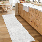 2x8 Hallway Runner Rug: Washable Vintage Floral Entryway Rugs Low Pile Non-Slip Boho Carpet for Kitchen, Bedroom, Bathroom, Dining Room (FloralGrey, 2'x8')