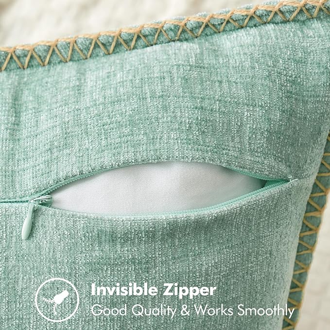 MIULEE Pack of 2 Couch Throw Pillow Covers 20x20 Inch Aqua Green Farmhouse Decorative Pillow Covers with Stitched Edge Soft Chenille Solid Dyed Spring Pillow Covers for Sofa Bed Living Room