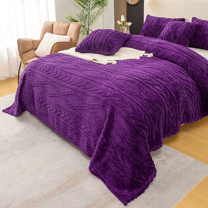 YUSOKI Sherpa Throw Blanket-3D Stylish Design Super Soft Fuzzy Cozy Warm Blanket Thick Plush Fluffy Furry Blankets for Teen Girls Women Couch Bed Sofa Chair Men Boys Gift (Purple,50"x65")
