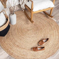 KEMA Natural 8ft Jute Braided Round Area Rug,Handmade Reversible Boho Farmhouse Rug, Rustic Vintage Handwoven Carpet for Living Room, Bedroom, Entryway & Kitchen