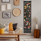 Tegeme Vintage Tapestry 52 x 13 Inch, Long Vertical Wall Hanging Reference Illustrative Botanical Tassel Tapestry for Bedroom Living Room Home Decoration(Mushroom)