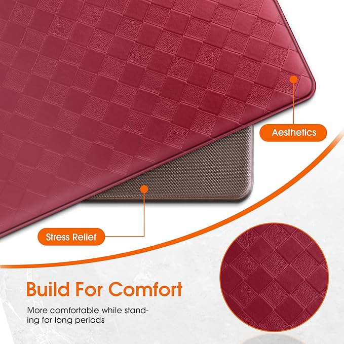 Kitchen Mats, 2PCS Kitchen Rugs, Cushioned Anti Fatigue Kitchen Mats for Floor, Non-Slip Standing Desk Mat, Waterproof Kitchen Rug Set for Kitchen Floor Office,17.3"×30"+17.3"×59" Red