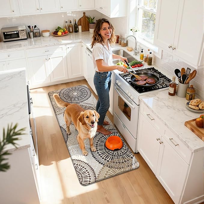 HEBE Cushioned Kitchen Mats for Floor Set of 2, Non Slip Anti Fatigue Kitchen Rugs and Mats, Floral Waterproof Comfort Foam Standing Mat Floor Carpet for Kitchen,Home Office,Sink,Laundry