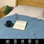 Chardin home Stonewash Blue Waffle Weave Throw, 50x60 Inch 100% Cotton- Large, Wearable, Breathable, Skin-Friendly & Cozy Everyday use Blanket for Couch, Bed, Sofa - Soft & Lightweight Picnic Rug