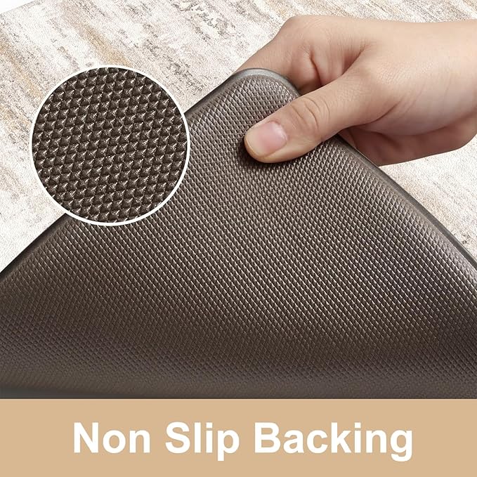 KIMODE Kitchen Mats Cushioned Anti Fatigue, Abstract Kitchen Rugs Sets of 2, 20"x47"+20"x32" Non Slip Kitchen Mats for Floor, Padded Kitchen Floor Mat for Sink Laundry Office Light Brown Multi