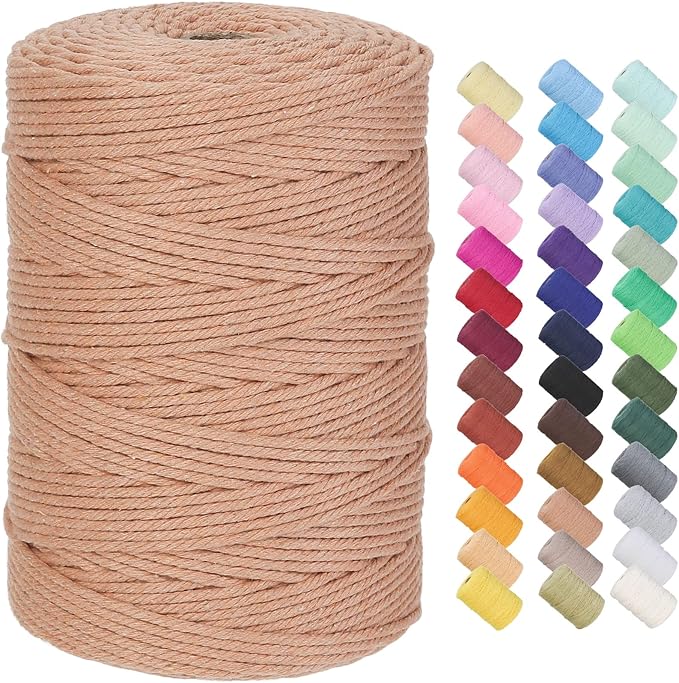 Cotton Macrame Cord 3mm 328yards Natural Colored Macrame Supplies, Soft Craft Cotton Rope for Plant Hanger Wall Hanger Dreamcatcher (Salmon)