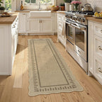 LIVEBOX Scalloped Washable 2x6 Runner Rug, Easy Jute Outdoor Rug Kitchen Tan Rugs for Entryway Hallway, Indoor Non Slip Rugs Farmhouse Geometric Modern Carpet for Laundry Room Bedroom Door Mat Porch