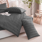 JELLYMONI Pillowcases King Size Dark Grey 2 Pack Boho Striped Bed Pillow Covers 20x36in Polyester Envelope Pillow Shams Tufted Bohemian Textured (Pillows are not Included)