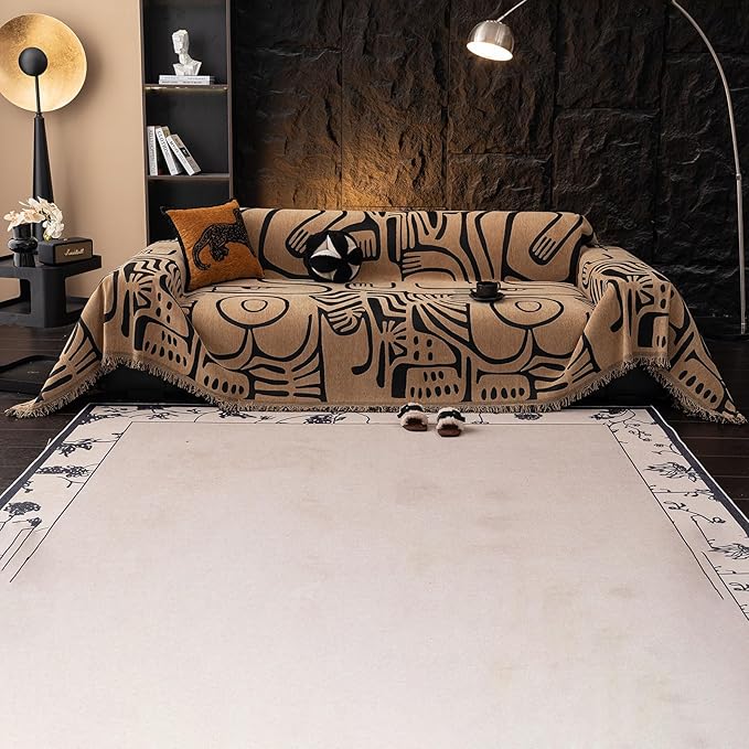 VClife Boho Sofa Cover Pet Sectional Couch Covers, Anti Slip Chenille Sofa Slipcover for 3 Seat, Unique Black Coffee Couch Sofa Covers for 3 Cushion Couch Washable Sofa Covers Throw, 71"X150"