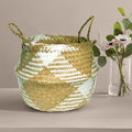 LiloCraft Seagrass Plant Basket Large (Size: 12x11inches, Pattem: White Diamond) - Home Decor Storage Solution with Eco-Friendly, Woven Basket Planter Indoor with Handles, Round Boho Plant Pot