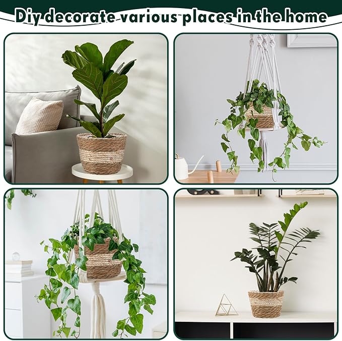 Mumufy 6 Pcs Seagrass Planter Basket Flower Pots Cover Plant Baskets Hand Woven Plant Basket Storage Containers with Plastic Liners for Indoor Outdoor Flower Pots Decoration 10, 7, 8.3 Inch(Novel)