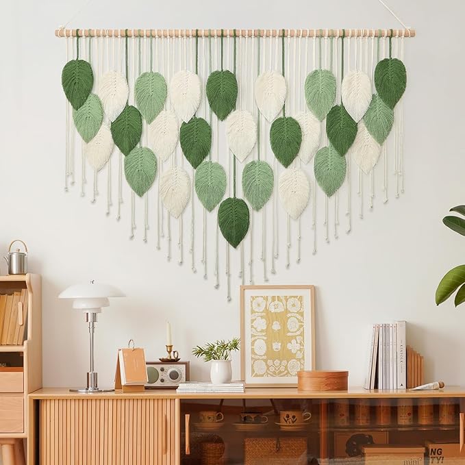 Weldomcor Large Macrame Wall Hanging, Boho Leaves Macrame Tapestry Wall Decor Handmade Woven Hanging Decor Chic Bohemian Wall Art Home Decoration for Bedroom Living Room Nursery Office 51.5"W x 33.5"L