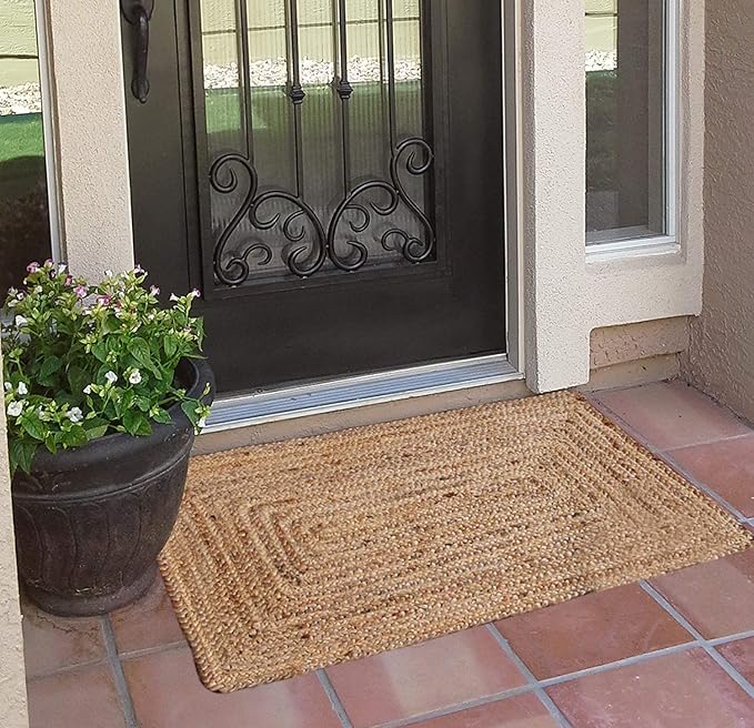 FRELISH DECOR Handwoven Jute Area Rug - 2x3 feet - Natural Yarn - Rustic Vintage Beige Braided Reversible Rug - Eco Friendly Rugs for Bedroom - Kitchen - Living Room - Farmhouse (2'x3')
