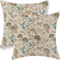 Chinoiserie Pillow Covers 18x18 Inch Set of 2 Blue Green Bird Floral Throw Pillows Vintage Plants Flower Decorations Pillow Cases Outdoor Chinoiserie Decor Linen Cushion Cover for Couch Home