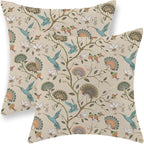 Chinoiserie Pillow Covers 18x18 Inch Set of 2 Blue Green Bird Floral Throw Pillows Vintage Plants Flower Decorations Pillow Cases Outdoor Chinoiserie Decor Linen Cushion Cover for Couch Home