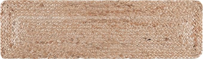 Unique Loom Braided Jute Collection Area Rug - Dhaka (0' 9" x 2' 6" Stair Tread, Natural)
