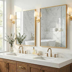 2-Pack 22"x30" Brushed Gold Bathroom Mirror, Modern Brass Deep-Set Metal Frame, Heavy-Duty Rectangular Vanity Mirror, Chic Bedroom & Powder Room Decor