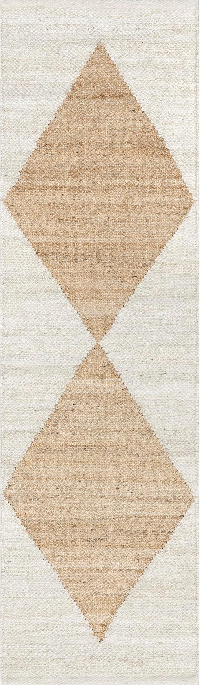 nuLOOM Pandora Diamond Jute Area Rug - 2x6 Jute Runner - Global Inspired Ivory Rug for Dining Room, Living Room, Entryway, Hallway, Kitchen