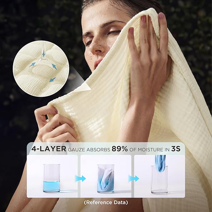 Bedsure 100% Cotton Muslin Throw Blanket Twin XL for Bed - 4-Layer Breathable and Lightweight Thin Soft Summer Gauze Muslin Blankets for Adults, Cream, 66x90 Inches