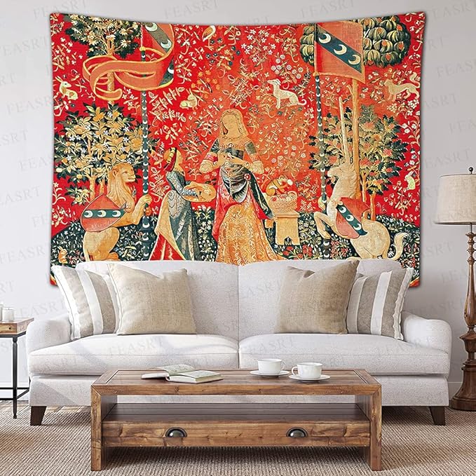 FEASRT Medieval Maiden Tapestry, 60x40 Inches Soft Flannelette, Lady and Unicorn for Living Room Bedroom Dorm