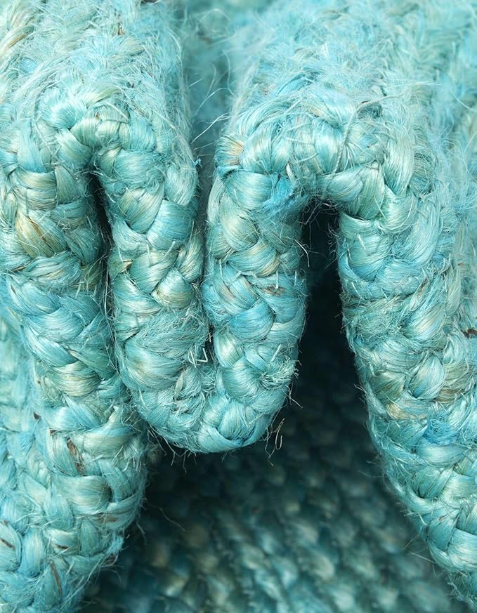 Unique Loom Braided Jute Collection Area Rug - Dhaka (2' x 3' 1" Rectangle, Turquoise)