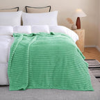 Mint Green Fleece Throw Blanket 50”×60” for Couch Sofa Bed,Super Soft Cozy Plush Microfiber Flannel Blanket with Stripes Design Lightweight for Adults,Woman,Girls