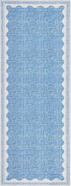 GarveeHome 2.5x8 Runner Rug for Hallway Washable Kitchen Rugs Non Slip Solid Blue Modern Minimalism Soft Low-Pile Scalloped Indoor Carpet for Entryway Laundry Room Floor Mats