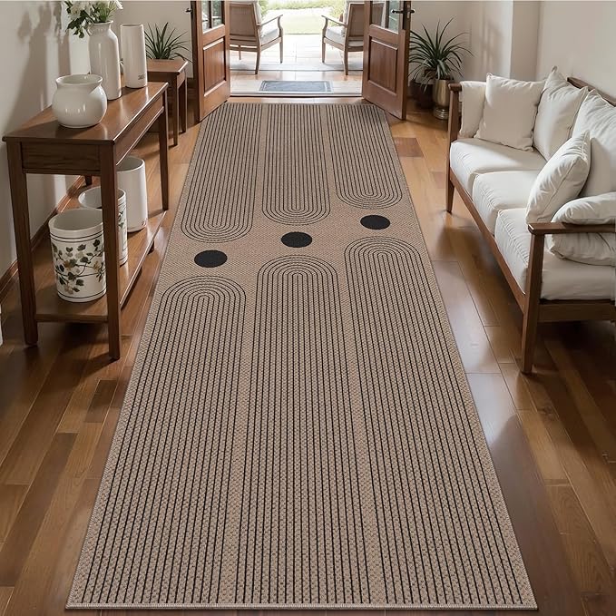 Tangsoo Rainbow Easy Jute 2.6x10 Washable Kitchen Runner Rug for Hallways,Non-Slip Thin Outdoor Rug,Modern Farmhouse Indoor Carpet Runner for Porch Laundry Bedroom Living Room Entryway