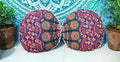 CRAFT KALA Mandala Floor Pillow Cushion Cover Seating Throw Cover Hippie Decorative Bohemian Ottoman Poufs Pom Pom Pillow Cases Indian Cotton Living Room Home Décor 24" Round Set of 2, Multi Peacock