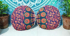 CRAFT KALA Mandala Floor Pillow Cushion Cover Seating Throw Cover Hippie Decorative Bohemian Ottoman Poufs Pom Pom Pillow Cases Indian Cotton Living Room Home Décor 24" Round Set of 2, Multi Peacock