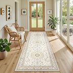 Hallway Runner Rug Non Slip - Washable 2.6x8 Kitchen Rugs for Living Room, Low-Pile Soft Bedroom Rug Indoor Floor Stain Resistant Carpets for Entryway, Laundry, Bathroom Beige