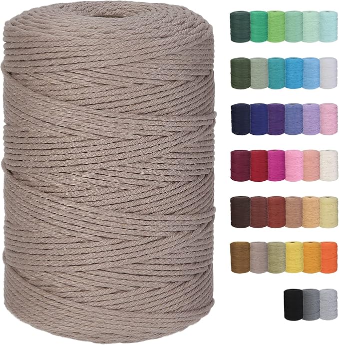 Cotton Macrame Cord 3mm 328yards Natural Colored Macrame Supplies, Soft Craft Cotton Rope for Plant Hanger Wall Hanger Dreamcatcher (Warm Gray)