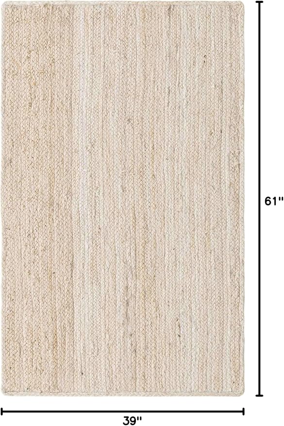 Unique Loom Braided Jute Collection Area Rug - Dhaka (3' 3" x 5' 1" Rectangle, White)