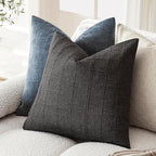Foindtower Set of 2 Decorative Linen Check Throw Pillow Covers Neutral Farmhouse Vintage Cushion Covers Modern Boho Home Decor for Sofa Chair Couch Bedroom Living Room,16×16 Inch,Charcoal