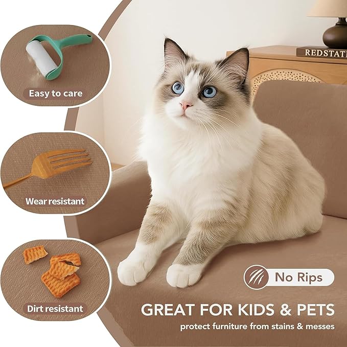 Couch Cover for Dogs, Boho Sofa Covers for 2 Cushion Couch, Chenille Sofa Slipcover for Pets Washable, L-Shape Sectional Couch Loveseat Cover Soft Throw Blankets with Tassels(71x102,Khaki)